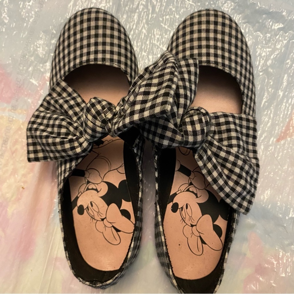 Minnie Mouse flats Bows black white checkered. SZ 13.5 Gently worn. - Picture 9 of 15